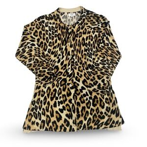 Crown & Ivy Leopard‎ Print Button up Cardigan Women XS Tan Black casual office